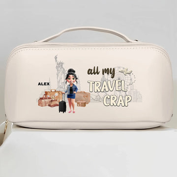 All My Travel Crap - Personalized Custom Leather Makeup Bag Printing Joy