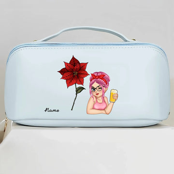 Birth Month Flower Blooming In Love - Personalized Leather Makeup Bag Printing Joy