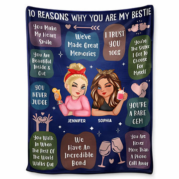 Personalized ‘10 Reasons Why You Are My Bestie’ Fleece & Sherpa Blanket – Custom Friendship Gift.