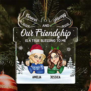 Our Friendship Is A True Blessing Christmas Besties - Personalized Custom Shaped Acrylic Ornament - Printingjoy