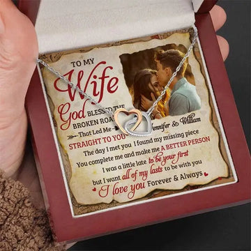 I Love You Forever & Always - Personalized Interlocking Hearts Necklace - Custom Gift for Couples.