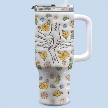 We Are Born Of Love- Family Personalized Custom 3D Inflated Effect Printed 40 Oz Stainless Steel Tumbler With Handle.