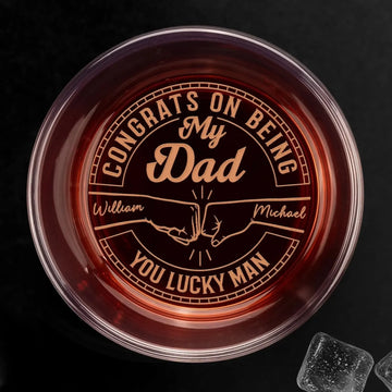 You Hit The Jackpot With Me, Dad - Family Personalized Custom Whiskey Glass - Father's Day, Gift For Dad Printing Joy