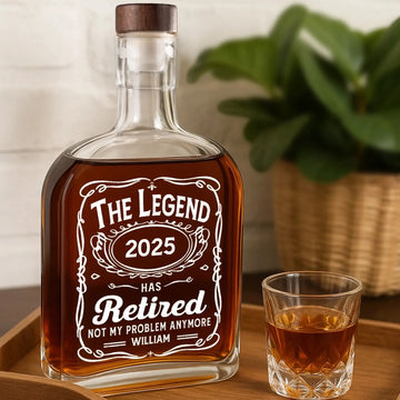Living The Retired Life - Coworker Personalized Custom Whiskey Bottle - Appreciation, Retirement Gift For Coworkers, Work Friends, Colleagues Printing Joy