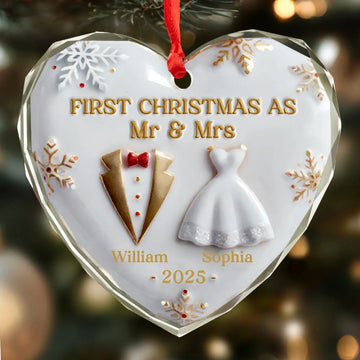 Personalized Heart Glass Ornament – Custom Christmas, Wedding & Anniversary Gift for Couples, Husband & Wife – “Our First Christmas Together” Keepsake Printing Joy