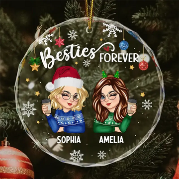 Besties Forever Christmas - Personalized Circle Glass Ornament Printing Joy