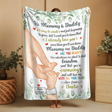 Your Happiness Is Born - Family Personalized Custom Baby Blanket - Baby Shower Gift, Gift For First Mom.