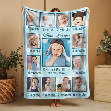 Personalized Baby Blanket for 1st Birthday - Custom Photo Keepsake Gift.