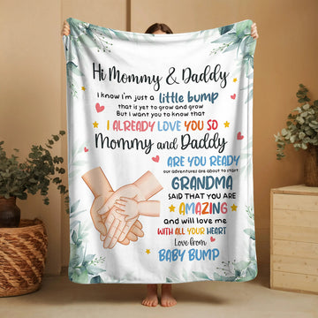 I Know I'm Just A Little Bump New Mom New Dad Baby Shower Gift - Personalized Blanket.