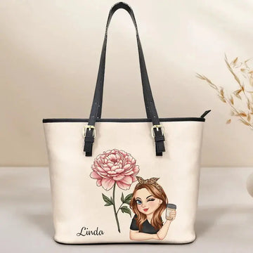 Birth Month Flower Blooming - Personalized Leather Tote Bag Printing Joy