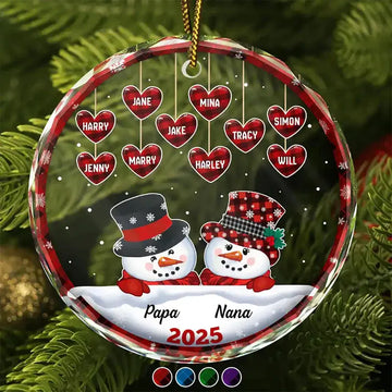 Papa Nana Snowman Christmas Grandparents - Personalized Circle Glass Ornament Printing Joy