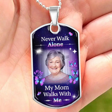 Custom Photo Walk With Me Memorial Necklace - Personalized Sympathy Gift for Family Members.