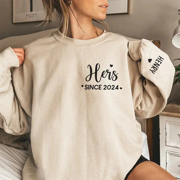 Together Since - Personalized Couple Sweatshirt with Sleeve Design - Anniversary Gift for Husband & Wife.