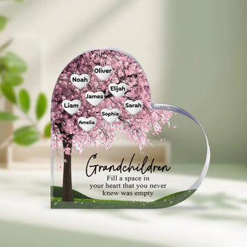 Custom Heart-Shaped Acrylic Plaque – “Grandchildren Fill a Space in Your Heart” Printingjoy