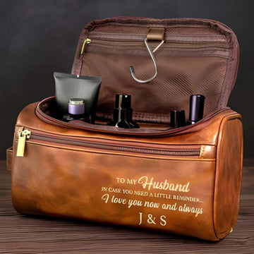 Custom Engraved Leather Toiletry Bag - Personalized Birthday Gifts For Husband - For The Man I Love Printing Joy