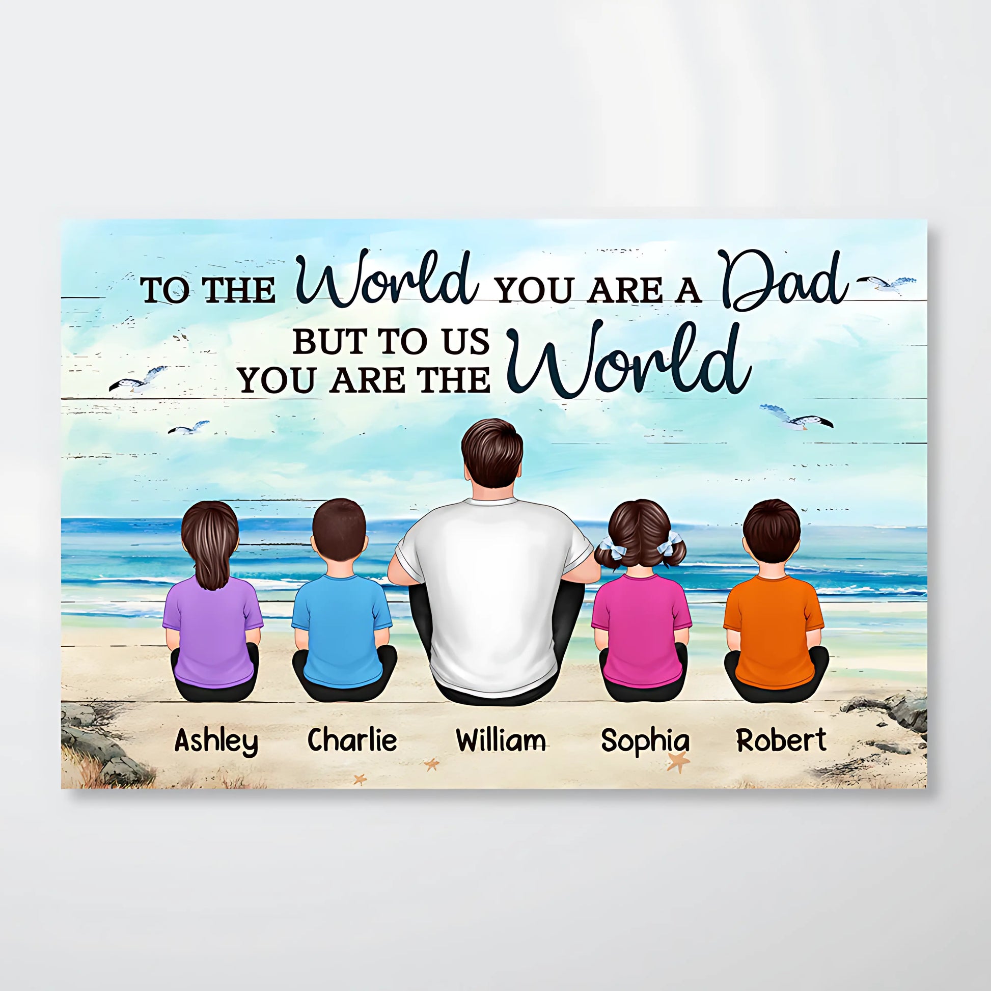 Retro Vintage Family Beach Landscape Poster - Personalized Horizontal Wall Art, Custom Family Gift - Printingjoy