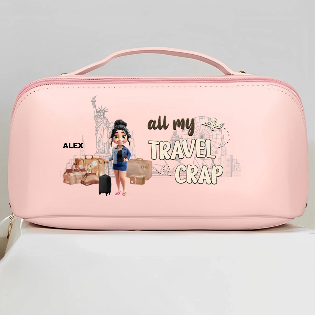 All My Travel Crap - Personalized Custom Leather Makeup Bag