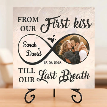 Custom Photo Square Stone Plaque with Stand – Personalized Anniversary Gifts for Couples, Husband, Wife, Him & Her – “You Stole My Heart” Keepsake Printingjoy