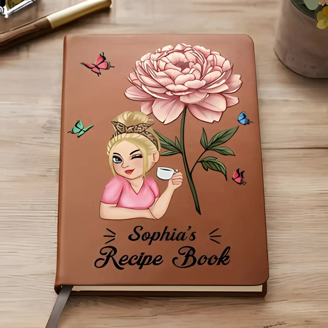 Birth Month Flowers Bloom Cooking Recipe Book - Personalized Leather Journal - Printingjoy