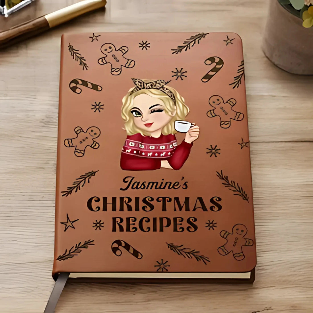 My Christmas Recipe Book - Personalized Leather Journal - Printingjoy