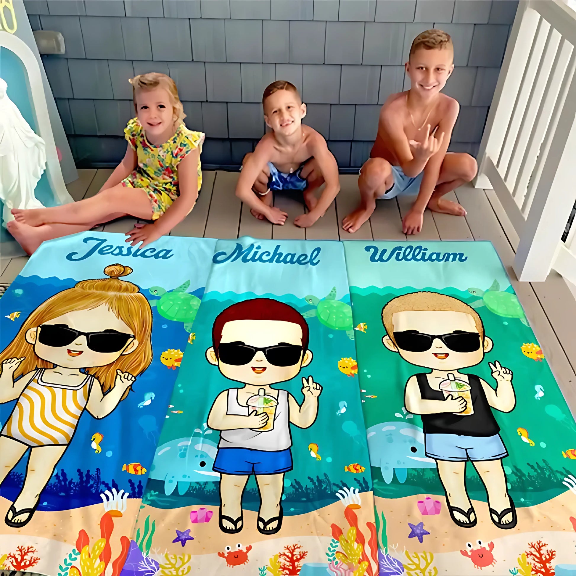 Summer, Beach, Pool, Travel - Family Personalized Custom Beach Towel for kids - Printingjoy