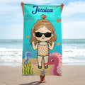 Summer, Beach, Pool, Travel - Family Personalized Custom Beach Towel for kids - Printingjoy