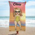 Chibi Girl at the Beach Personalized Beach Towel - Printingjoy