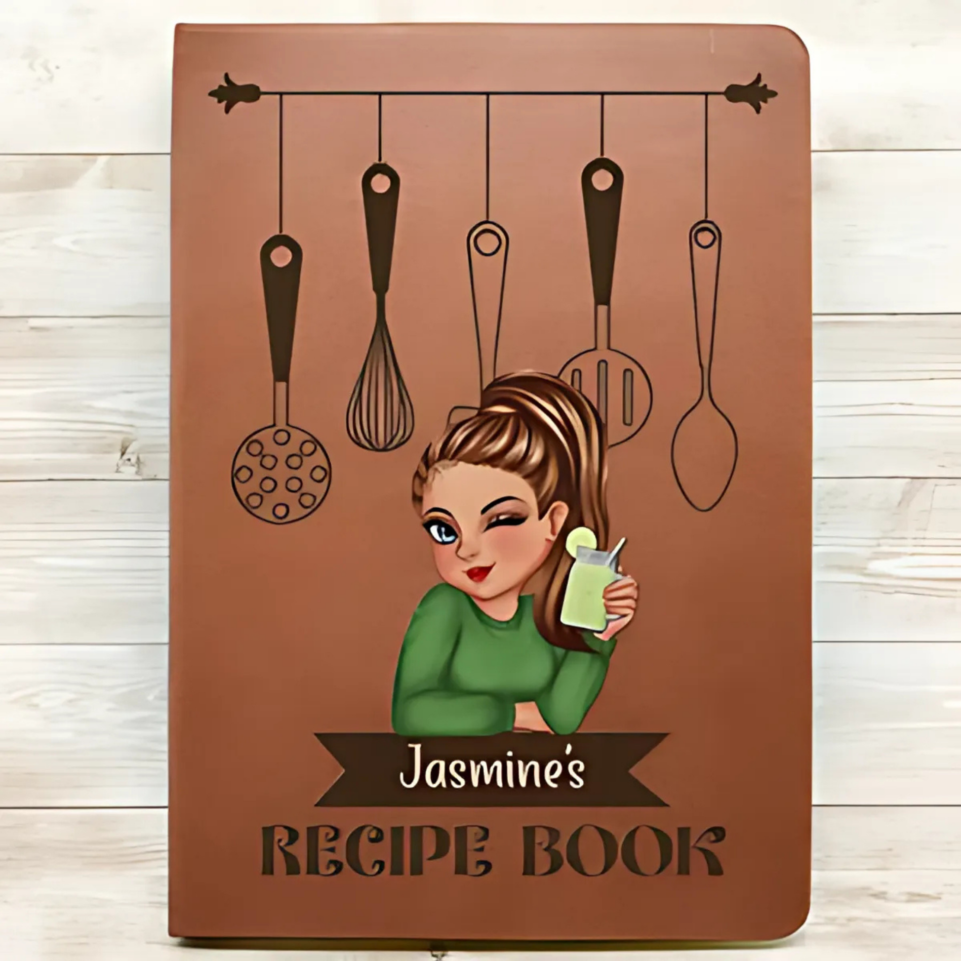 Woman Recipe Cookbook - Personalized Leather Journal - Printingjoy