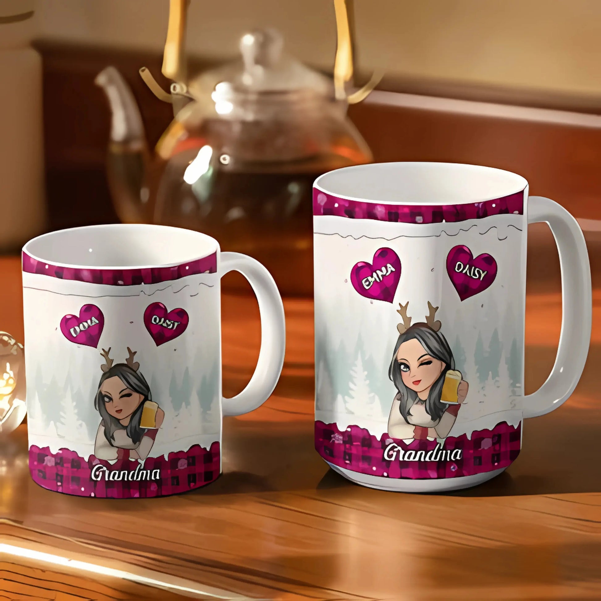 Grandma's Sweet Hearts - Personalized White Edge-to-Edge Mug - Printingjoy