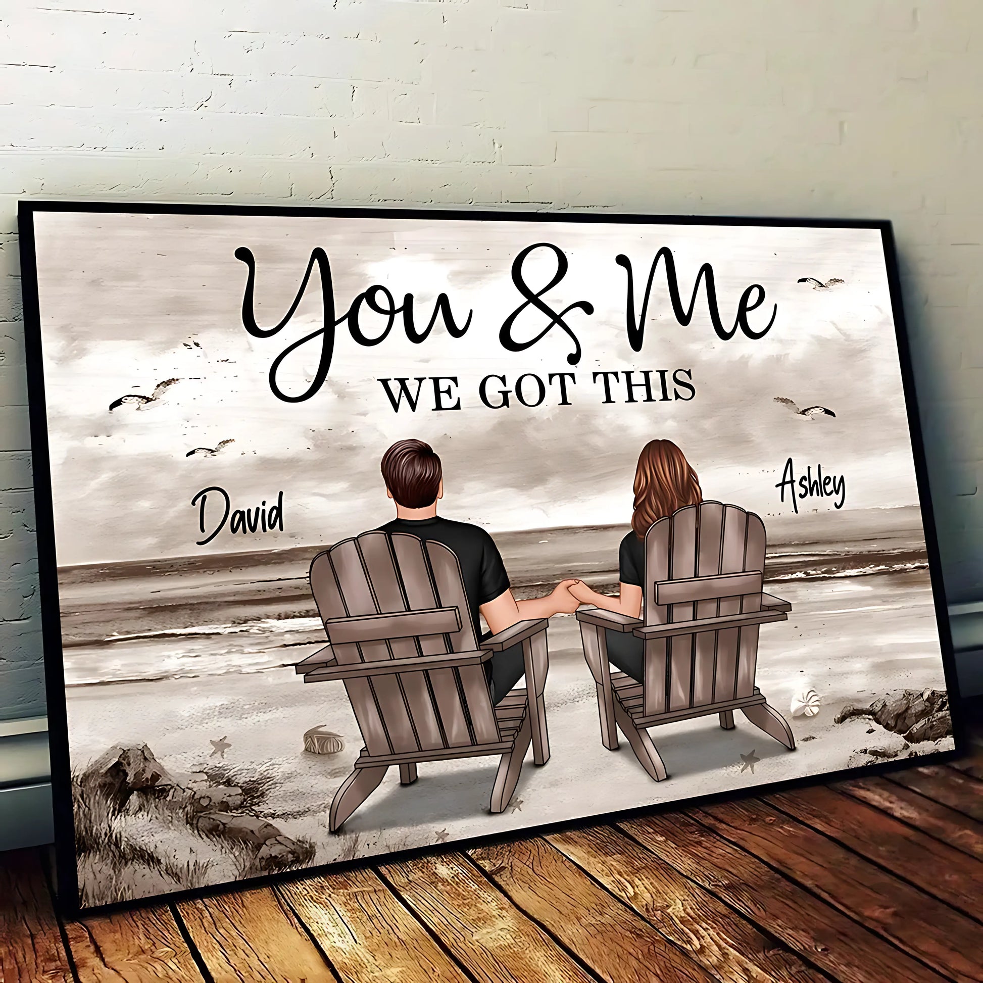 Vintage Beach Landscape Personalized Poster - Retro Anniversary Gift for Couples, Husband, Wife, Parents - Printingjoy