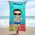 Summer, Beach, Pool, Travel - Family Personalized Custom Beach Towel for kids - Printingjoy