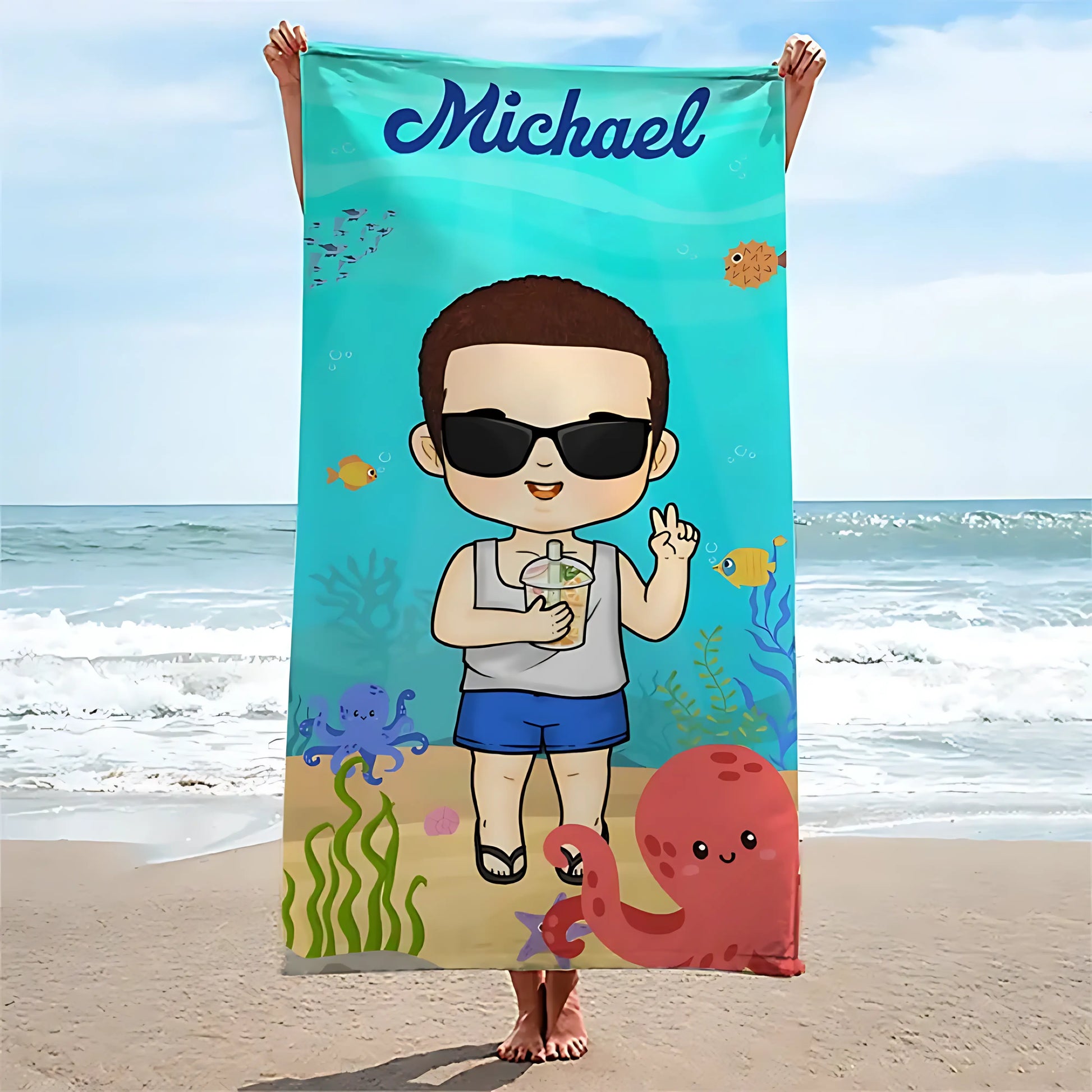 Summer, Beach, Pool, Travel - Family Personalized Custom Beach Towel for kids - Printingjoy