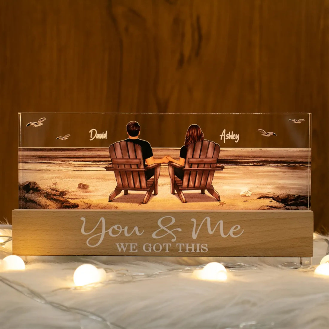 Realistic Beach Landscape LED Night Light - Personalized Acrylic Block for Couples, Romantic Home Decor - Printingjoy