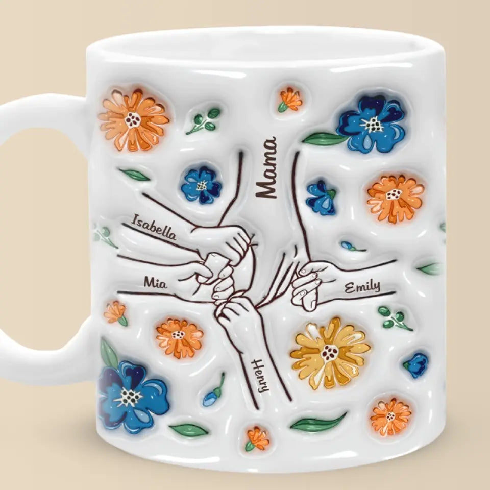 Hold My Hand, Hold My Heart – Personalized 3D Custom Mug for Mom, Grandma, or Family – Unique Gift for Mother’s Day, Birthdays, or Special Occasions - Printingjoy