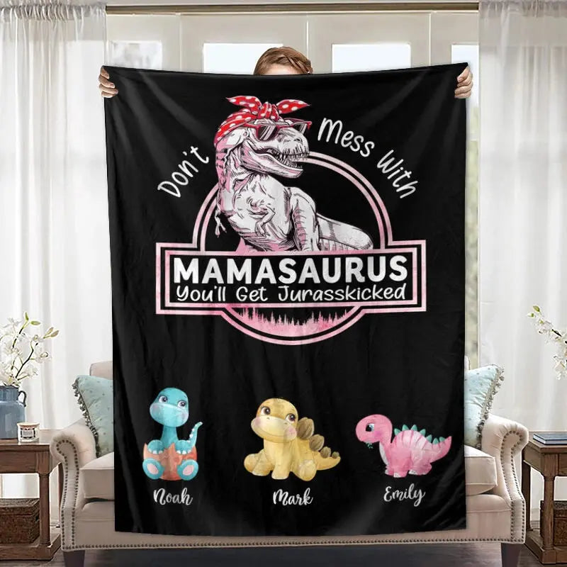 Don't Mess With Mamasaurus - Personalized Cozy Blanket for Mom Printingjoy