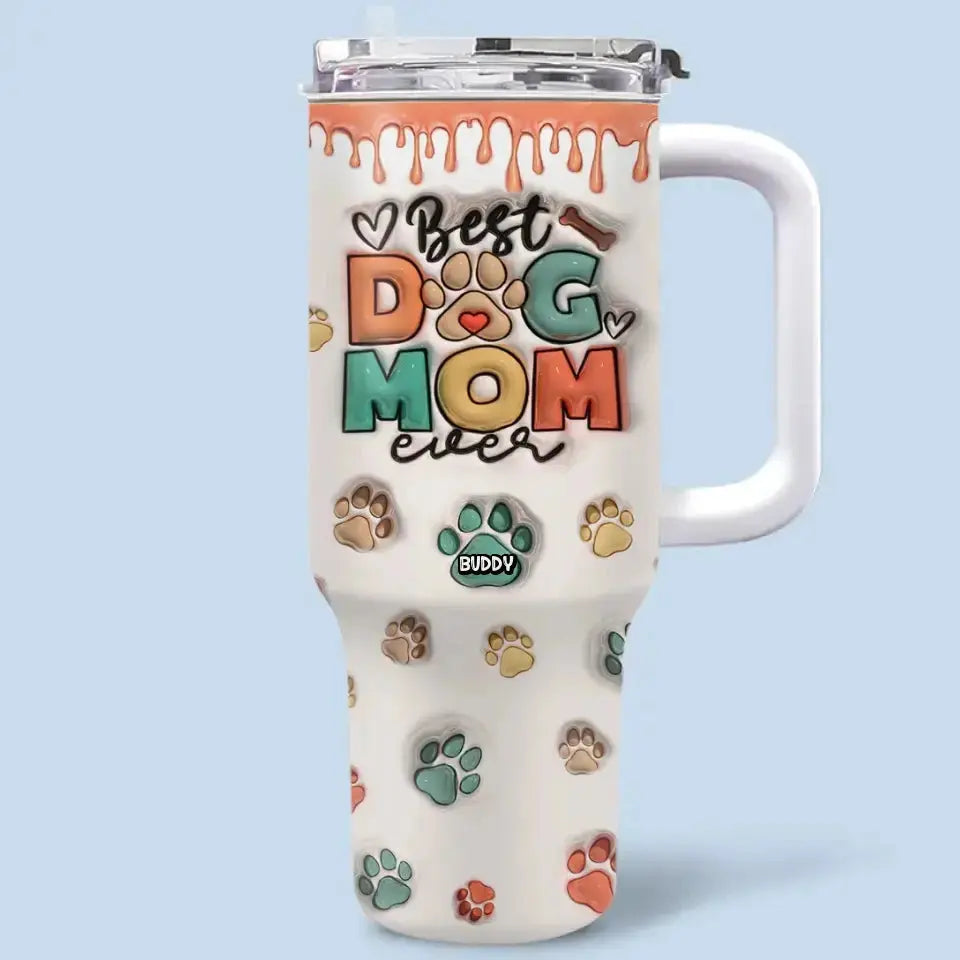 Dog & Cat Personalized Custom 3D Inflated Effect Printed 40 Oz Stainless Steel Tumbler With Handle.