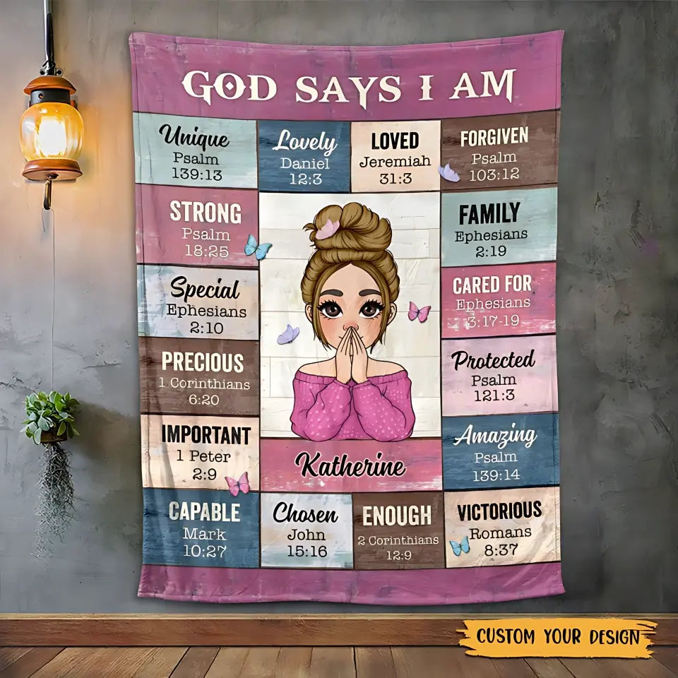 God Says I Am" Personalized Affirmation Blanket - Inspiring & Cozy Gift for Loved Ones - Printingjoy