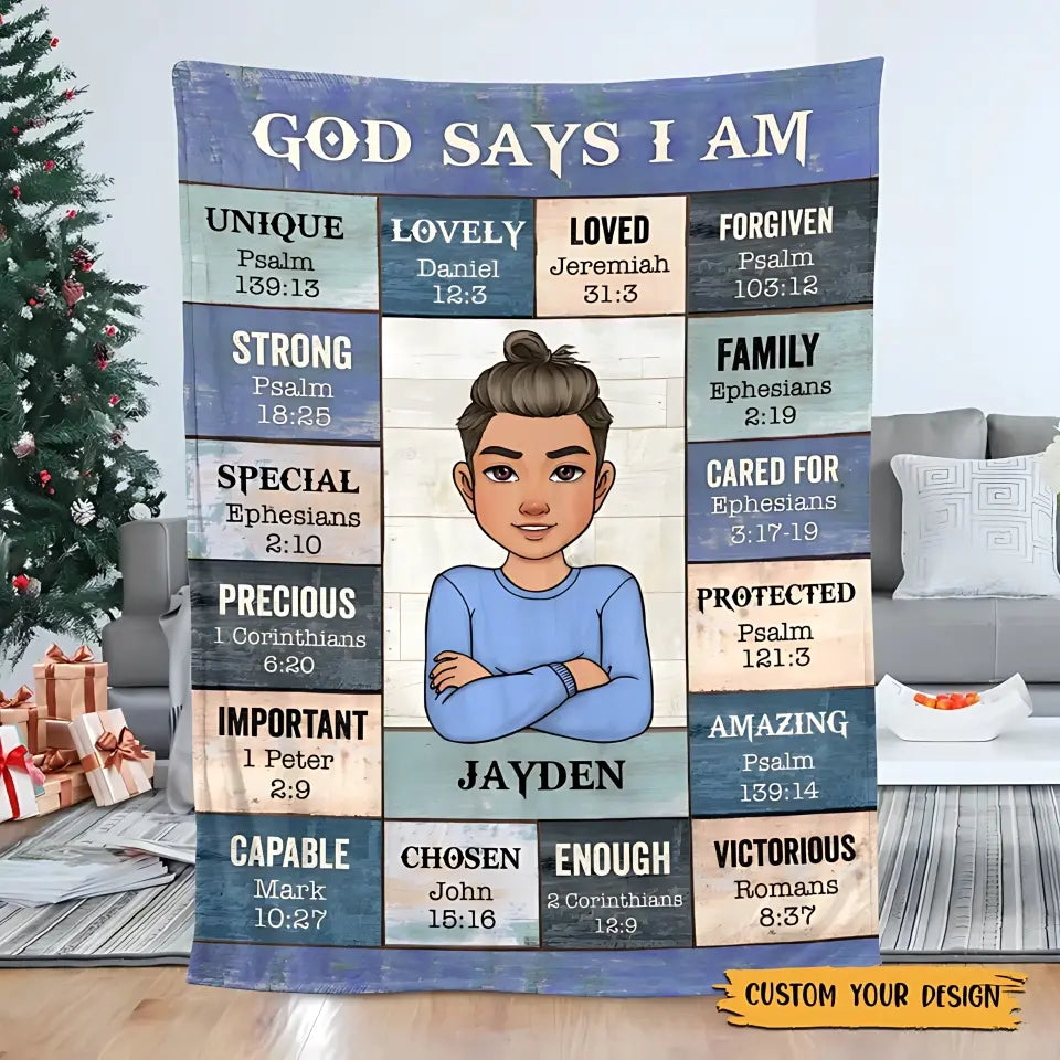 God Says I Am" Personalized Affirmation Blanket - Inspiring & Cozy Gift for Loved Ones - Printingjoy