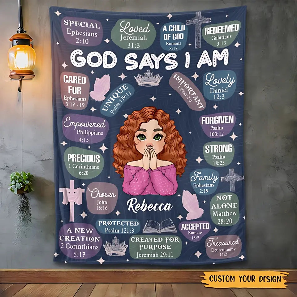 God Says I Am (Dark Blue) - Personalized Blanket - Meaningful Gift For Birthday - Printingjoy