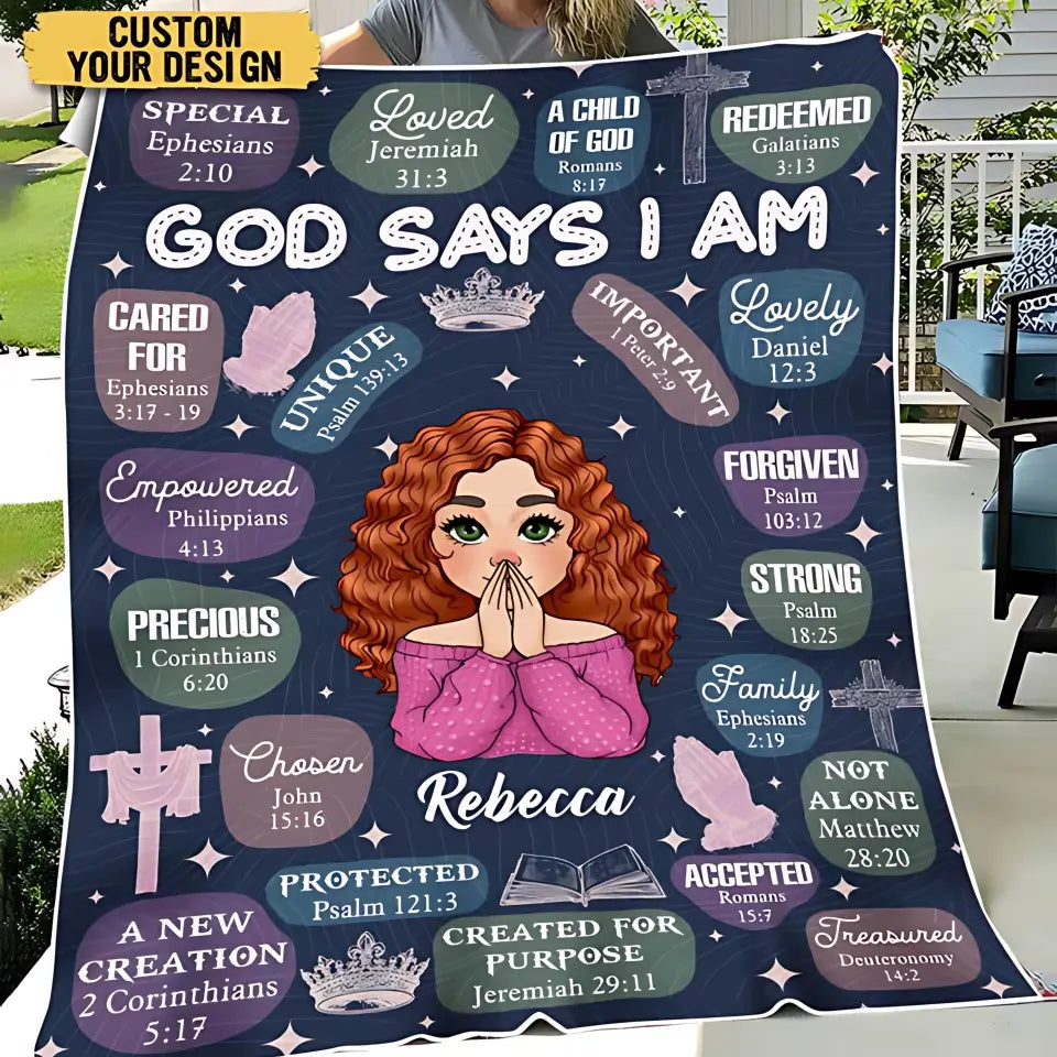 God Says I Am (Dark Blue) - Personalized Blanket - Meaningful Gift For Birthday - Printingjoy