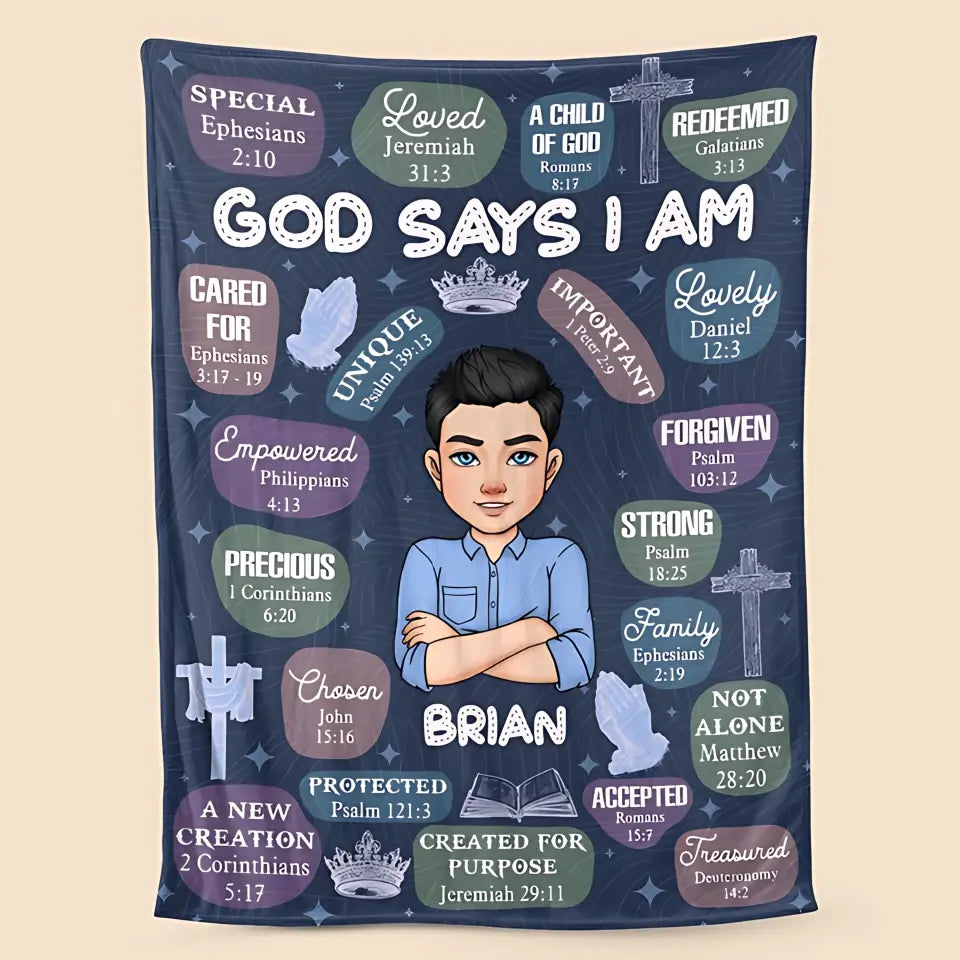 God Says I Am (Dark Blue) - Personalized Blanket - Meaningful Gift For Birthday - Printingjoy