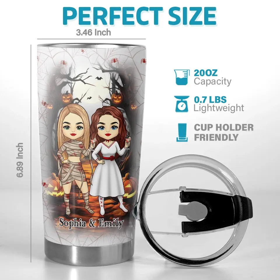 We're Not Just Friends, We're Partners In Crime - Bestie Personalized Custom Tumbler - Halloween Gift For Best Friends, BFF, Sisters Printing Joy