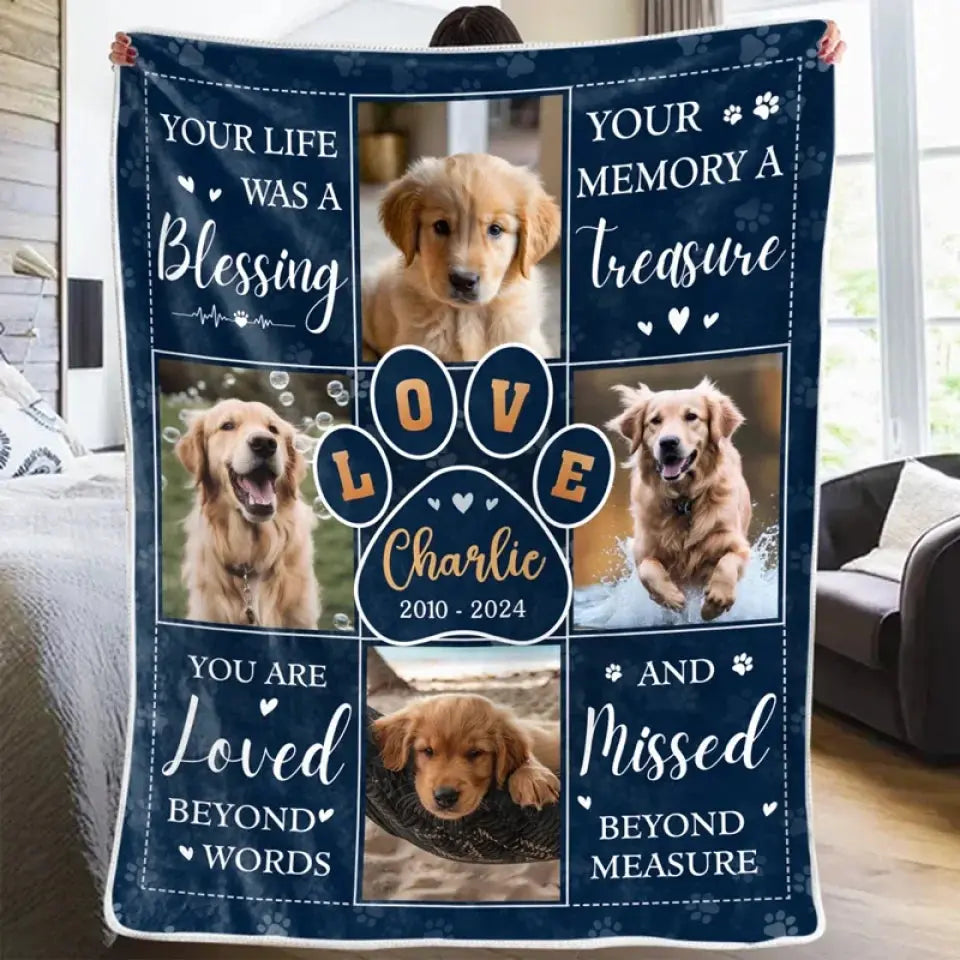 Personalized Pet Memorial Blanket with Photo – “Thanks For Everything, I Had a Great Time” Custom Sympathy Gift Printbelle