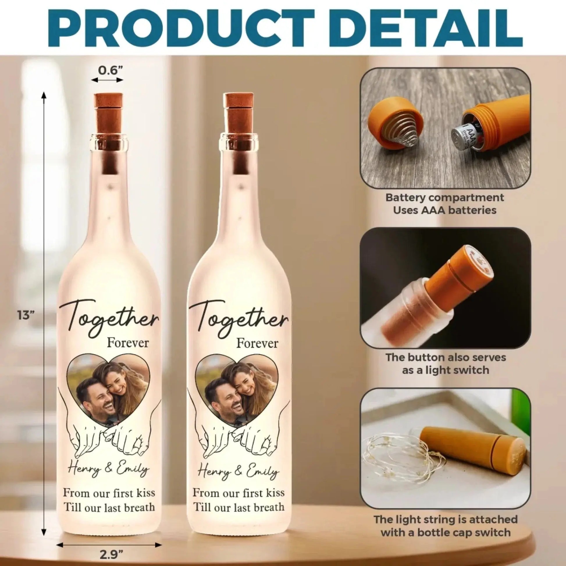 Custom Photo Loving You Endlessly - Couple Personalized Custom Bottle Lamp - Gift For Husband Wife, Anniversary Printing Joy