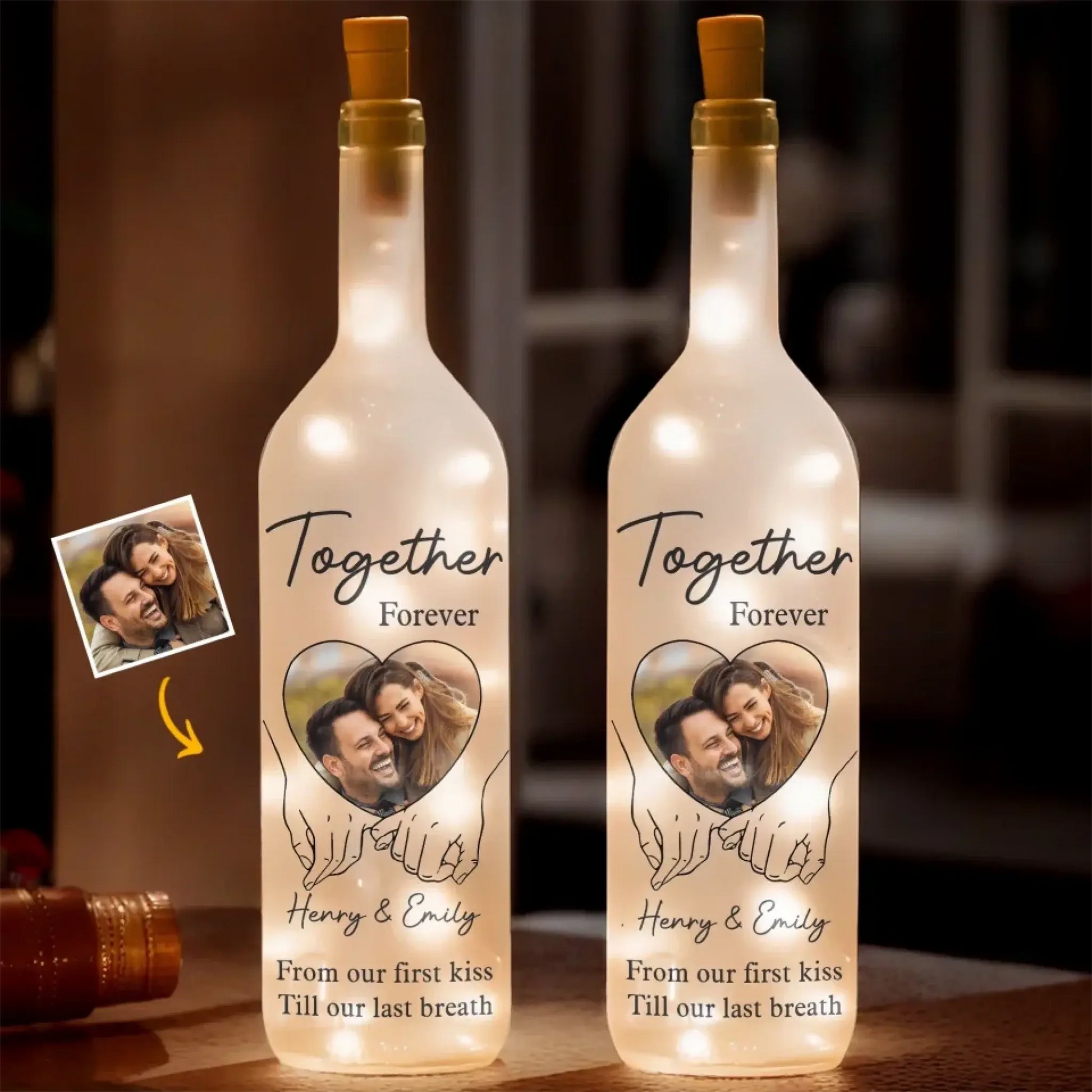Custom Photo Loving You Endlessly - Couple Personalized Custom Bottle Lamp - Gift For Husband Wife, Anniversary Printing Joy