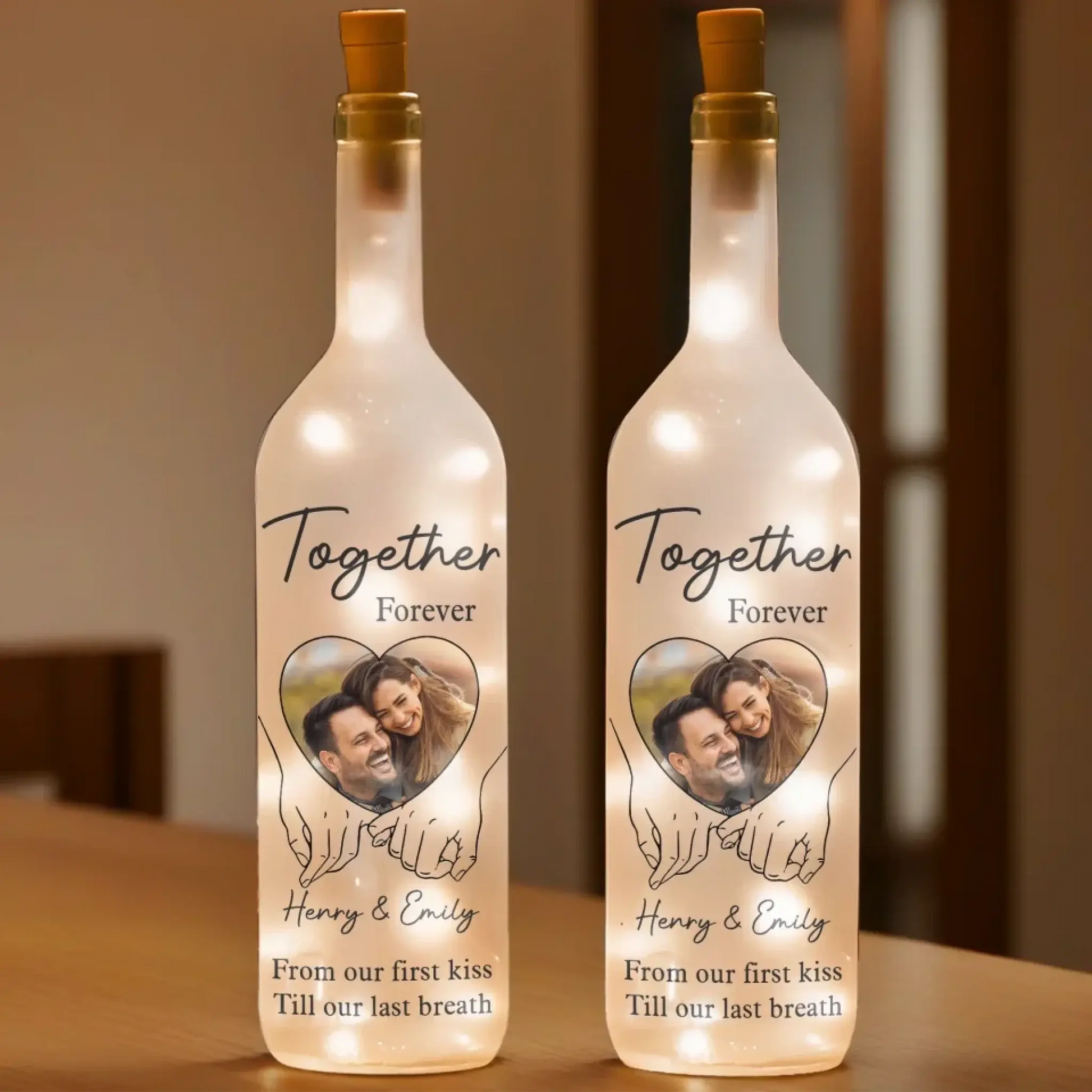 Custom Photo Loving You Endlessly - Couple Personalized Custom Bottle Lamp - Gift For Husband Wife, Anniversary Printing Joy
