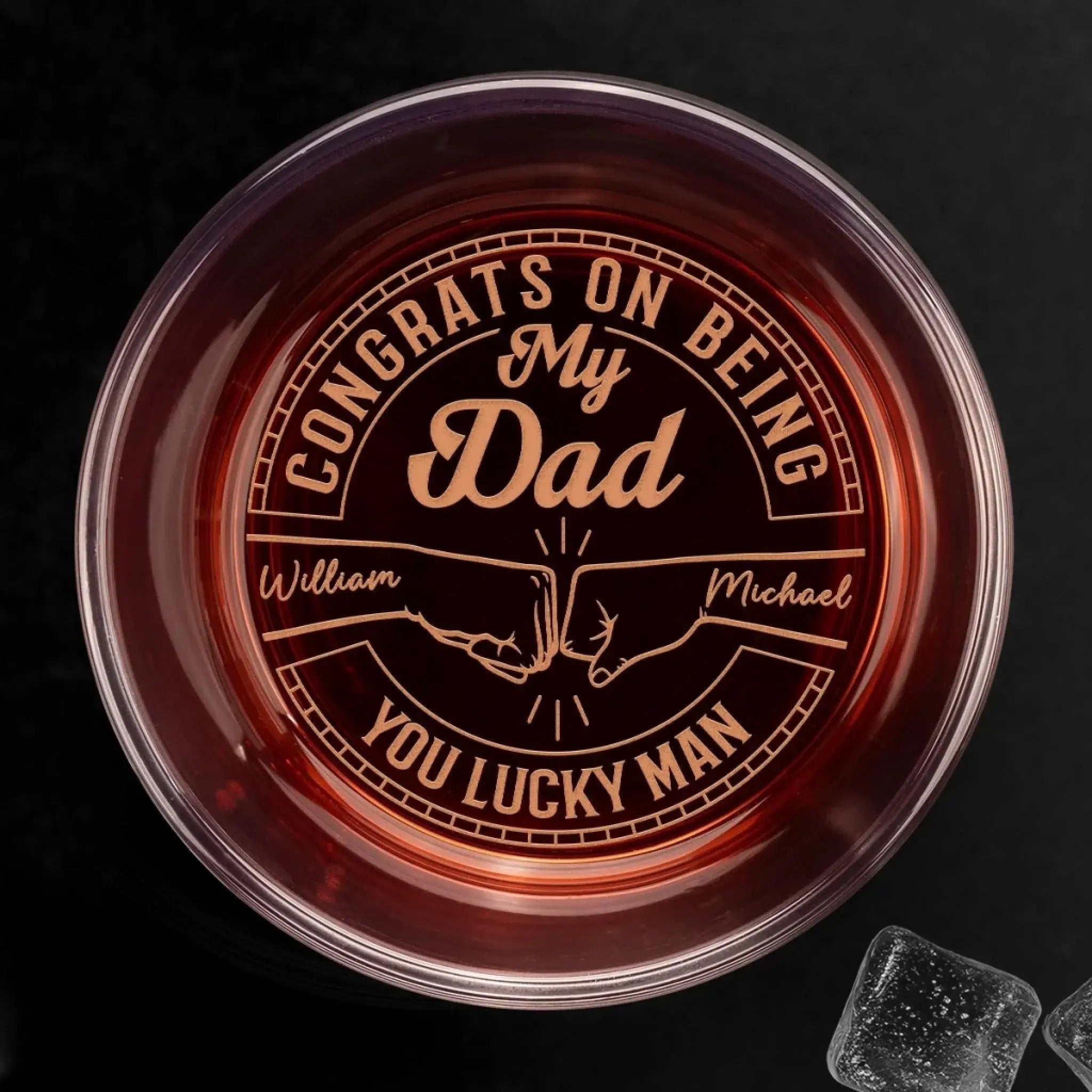 You Hit The Jackpot With Me, Dad - Family Personalized Custom Whiskey Glass - Father's Day, Gift For Dad Printing Joy