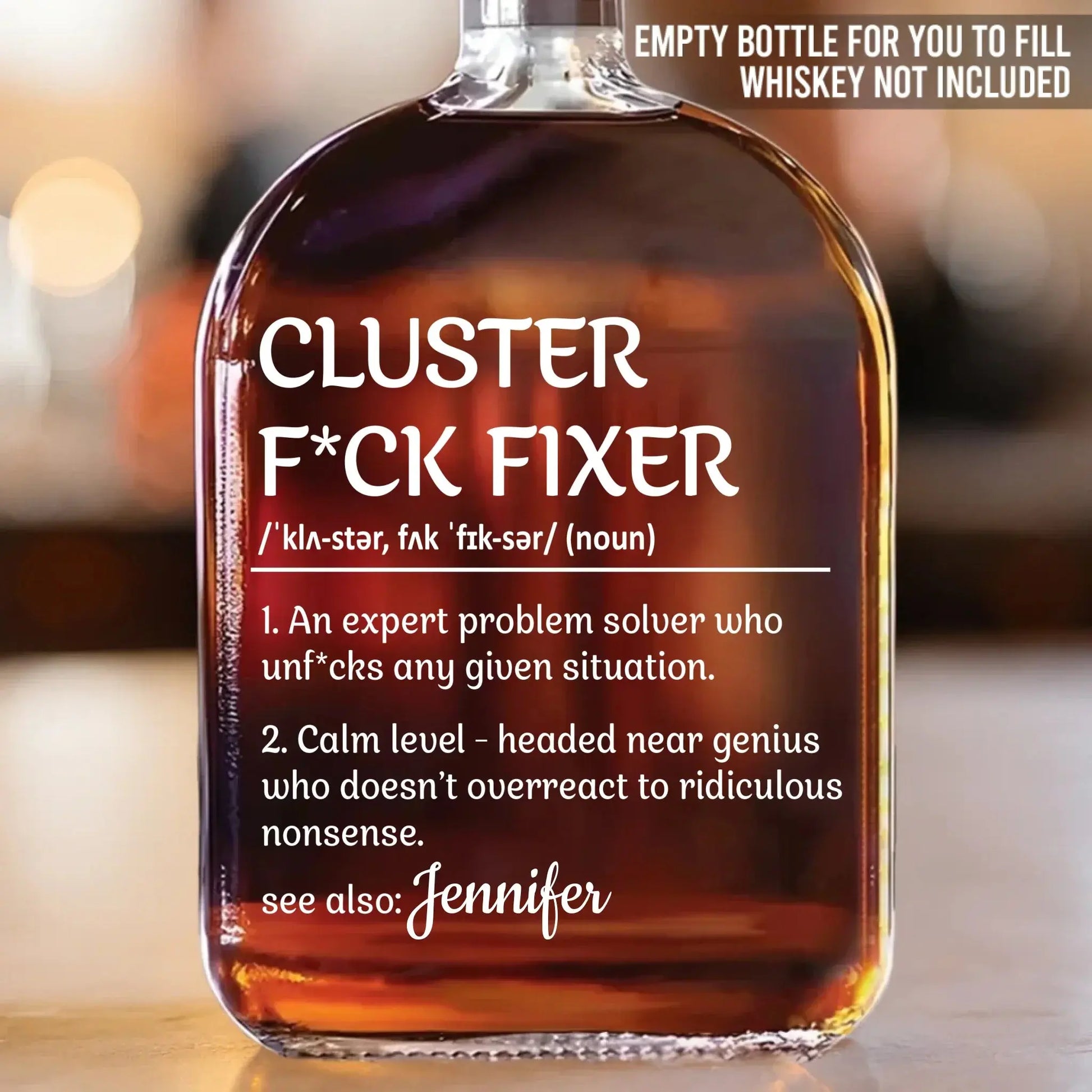 Fixing Disasters, One Cluster At A Time - Coworker Personalized Custom Whiskey Bottle - Gift For Coworkers, Work Friends, Colleagues Printing Joy