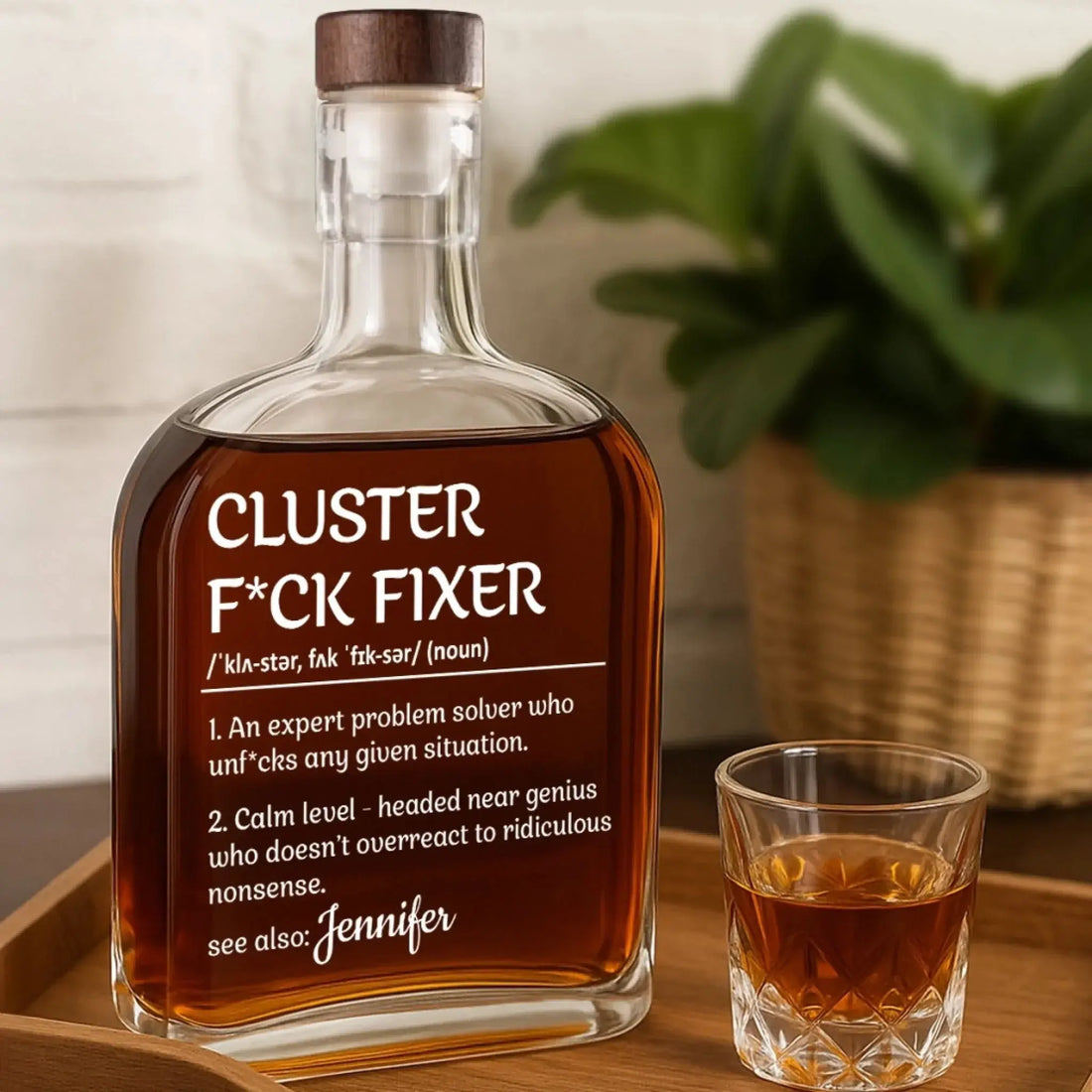 Fixing Disasters, One Cluster At A Time - Coworker Personalized Custom Whiskey Bottle - Gift For Coworkers, Work Friends, Colleagues Printing Joy