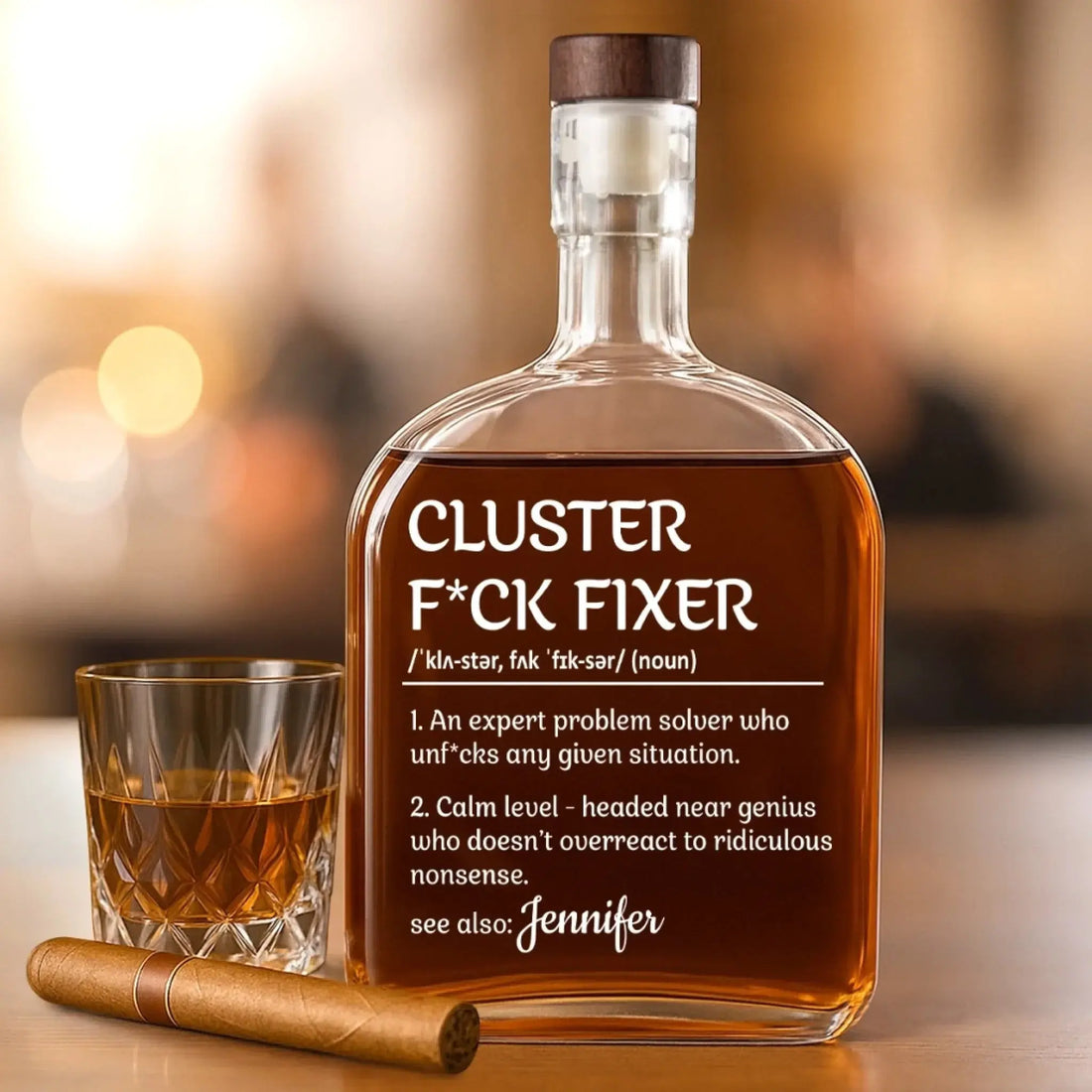 Fixing Disasters, One Cluster At A Time - Coworker Personalized Custom Whiskey Bottle - Gift For Coworkers, Work Friends, Colleagues Printing Joy